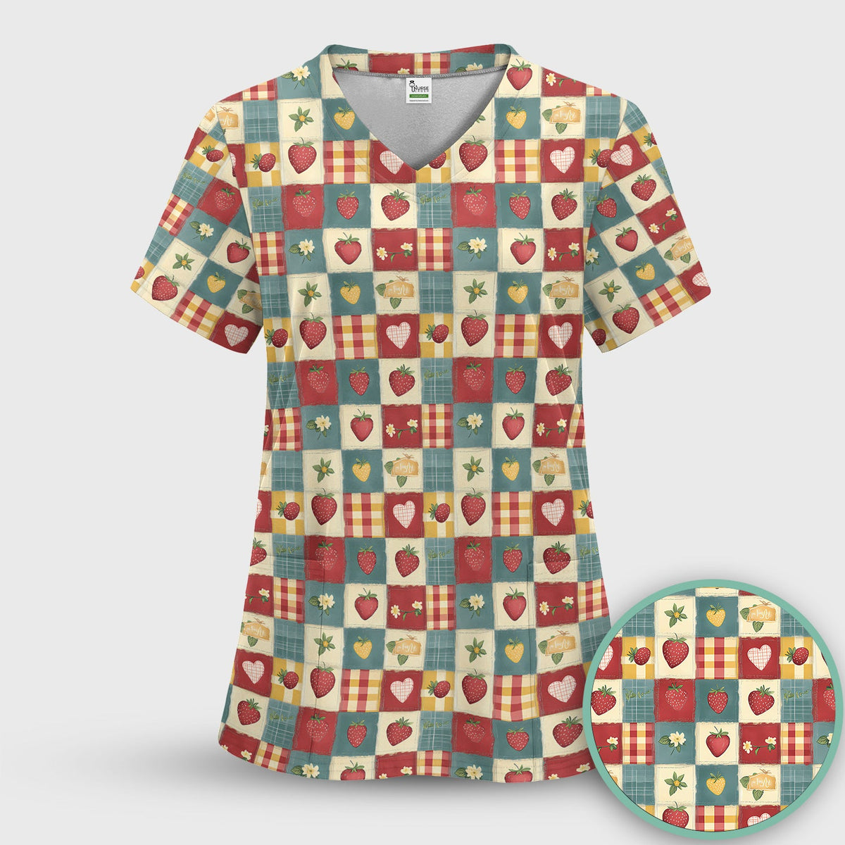 Strawberry Floral Patchwork Nurse Scrub Set