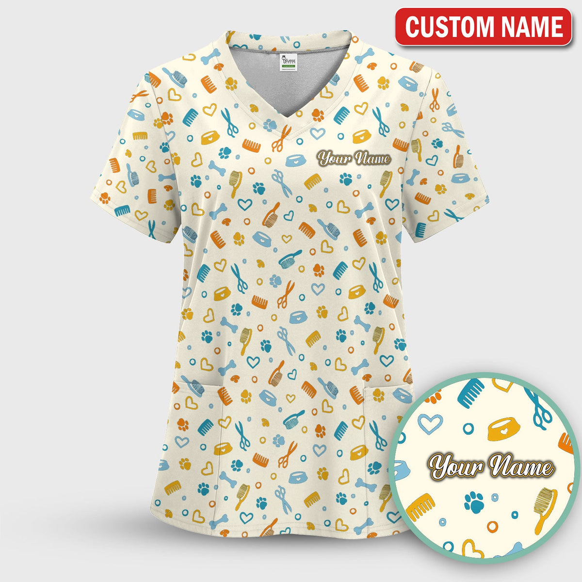 Personalized Dog Cat Grooming Nurse Scrub Set