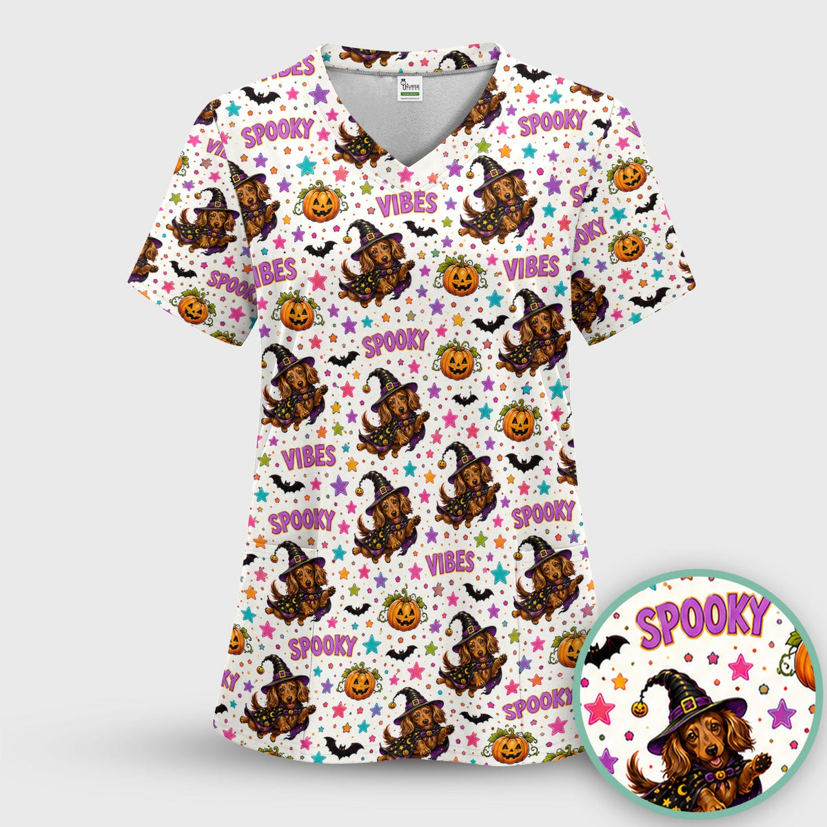 Spooky Dachshund Vibes Nurse Scrub Top