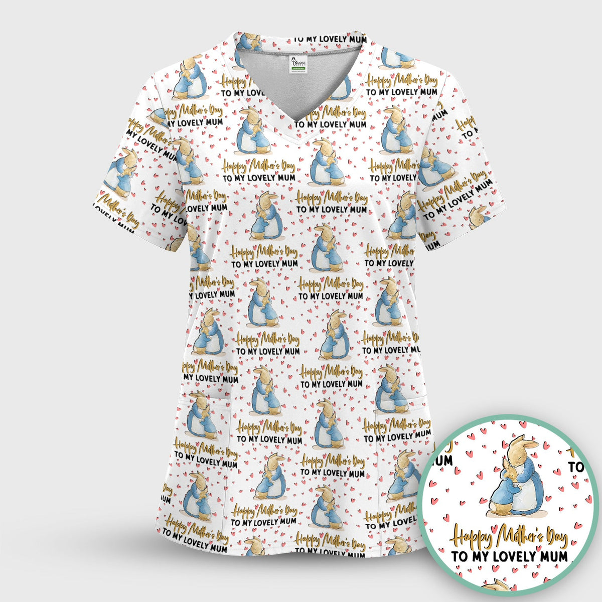 Mothers Day Bunny Love Nurse Scrub Set