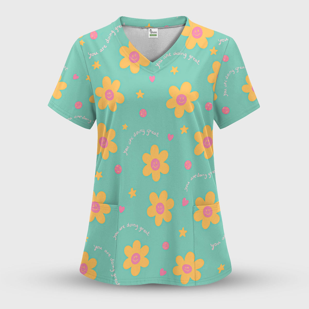 Smiley Flower Nurse Scrub Top
