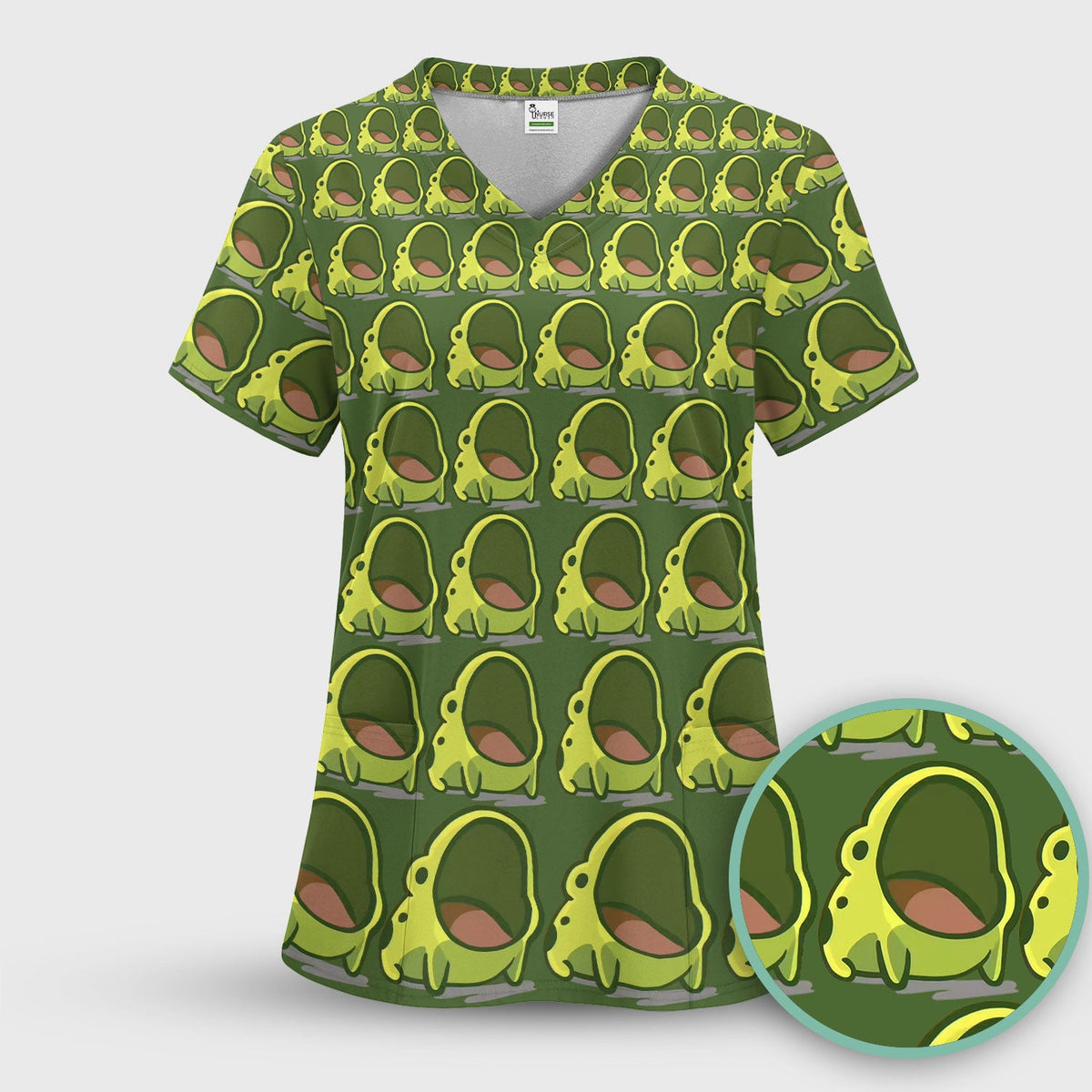 Green Frog Cartoon Nurse Scrub Set