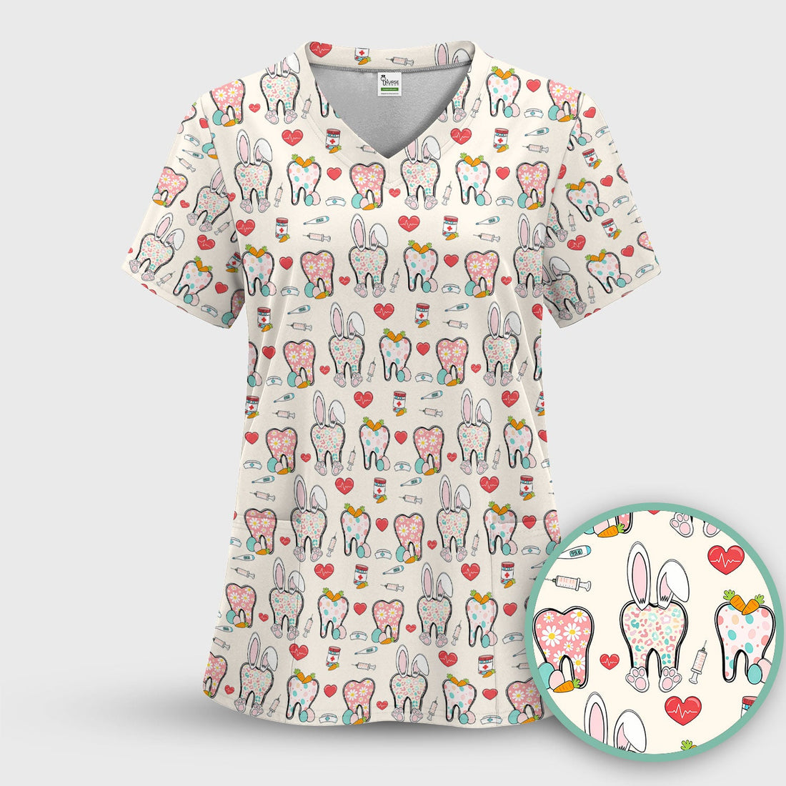 Easter Bunny Dentist Nurse Scrub Top