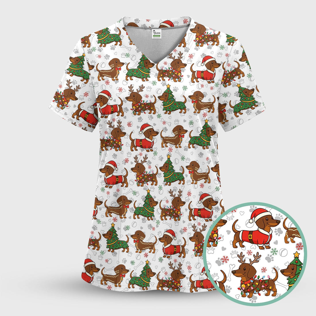 Wiener Dachshund Nurse Scrub Top - Christmas Gift For Dog Lover
