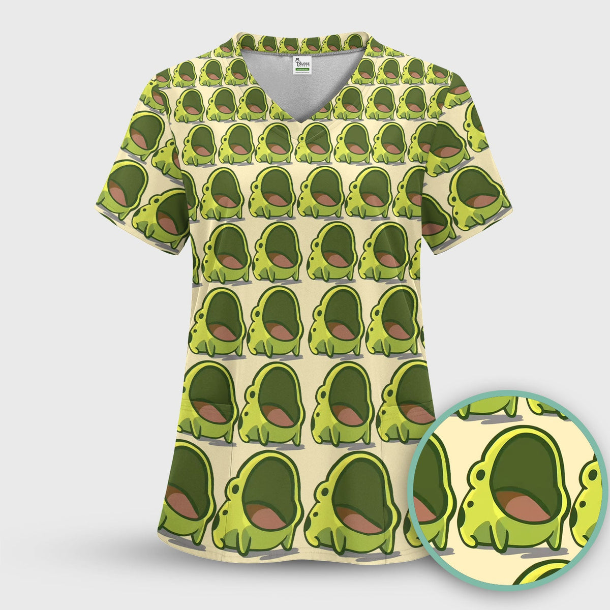 Green Frog Cartoon Nurse Scrub Set