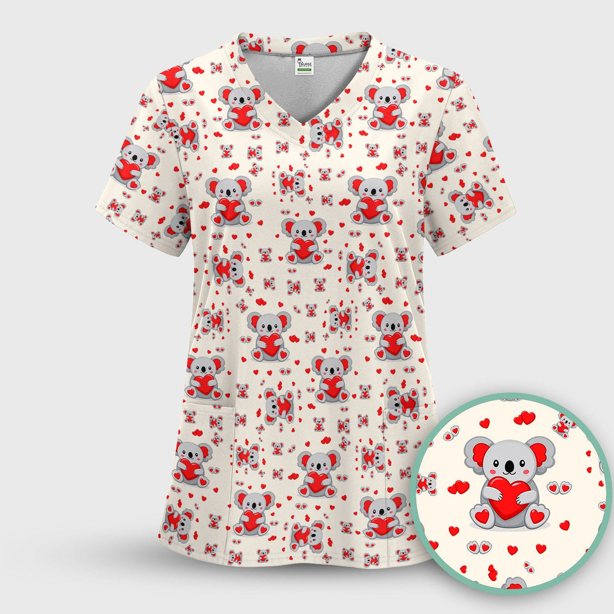 Valentine Koala Heart Nurse Scrub Set