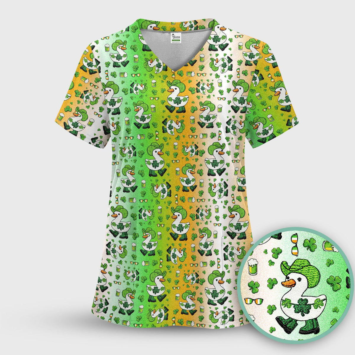 St Patrick Goose Shamrock Nurse Scrub Set
