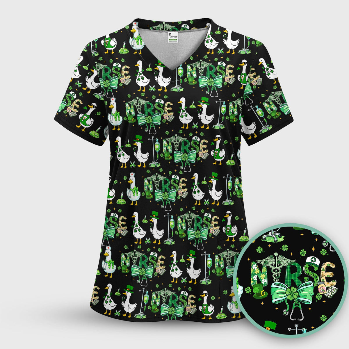 Shamrock Goose Nurse Scrub Set - St Patricks Day Gift