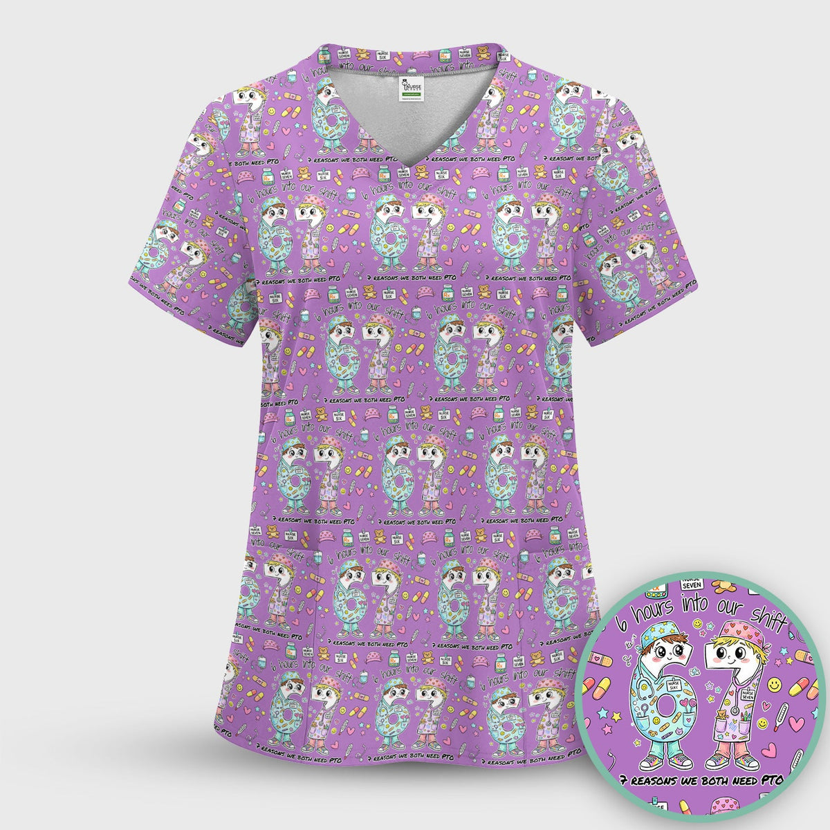 Six Hours Into Shift Blue Nurse Scrub Top