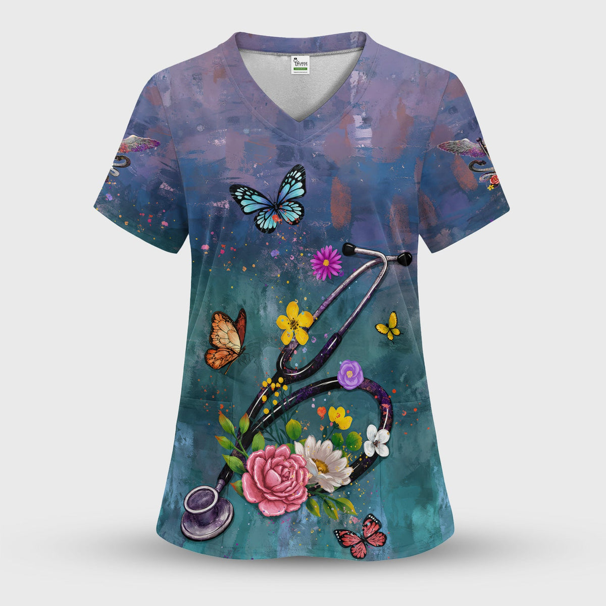 Floral Stethoscope Nurse Scrub Set