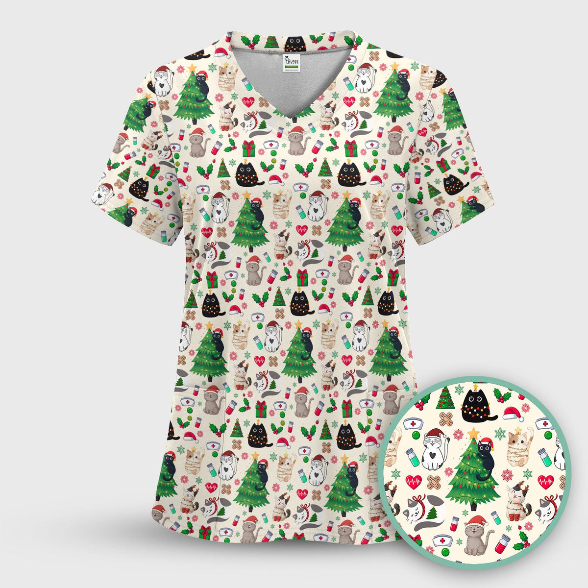 Christmas Pet Nurse Scrub Top