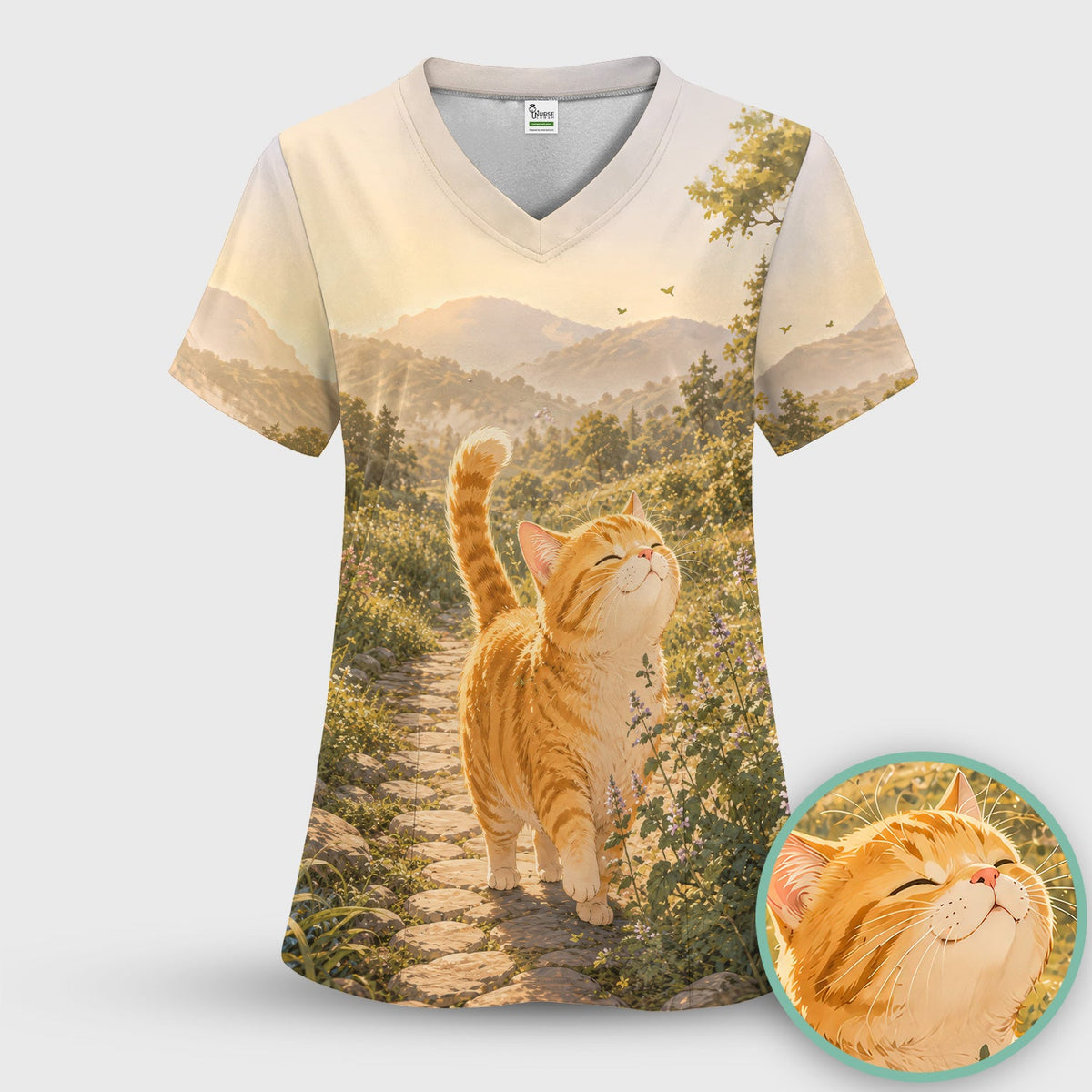 Sunny Mountain Cat Nurse Scrub Top