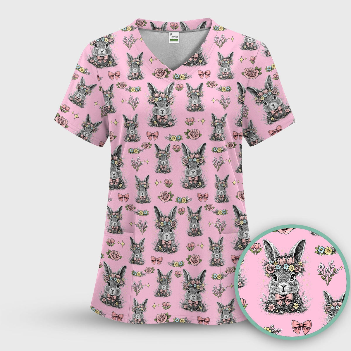 Vintage Floral Bunny Nurse Scrub Set