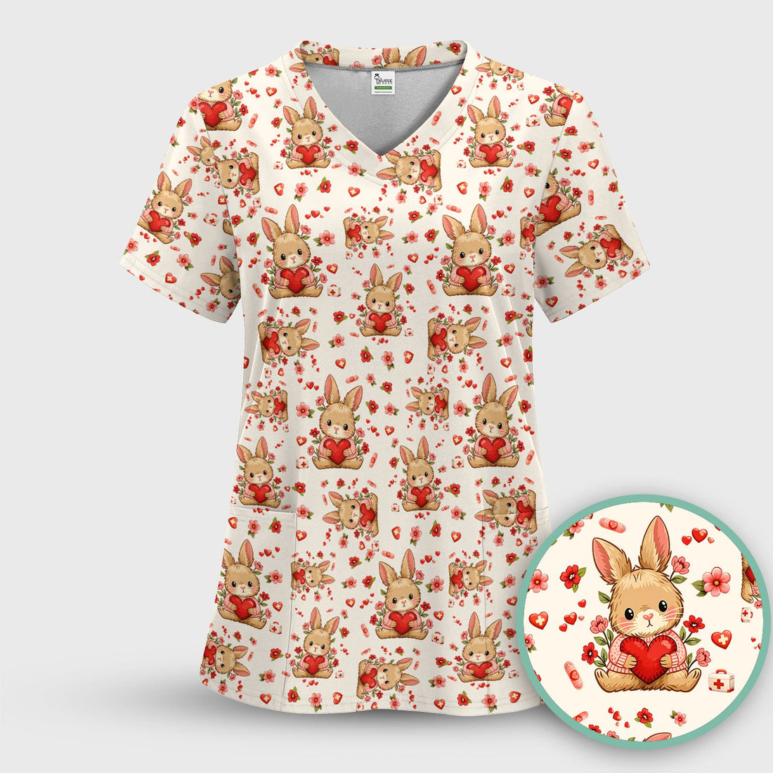 Adorable Bunny Easter Nurse Scrub Top