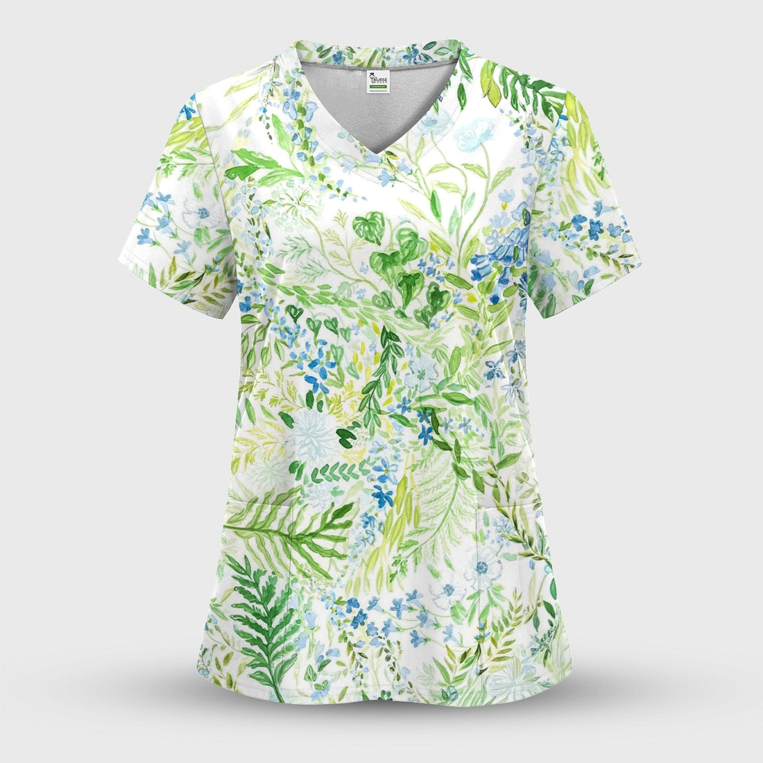 Green Botanical Floral Nurse Scrub Top