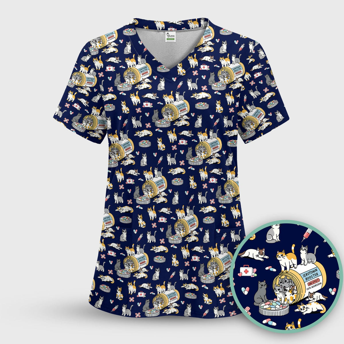 Cat Serotonin Booster Nurse Scrub Top