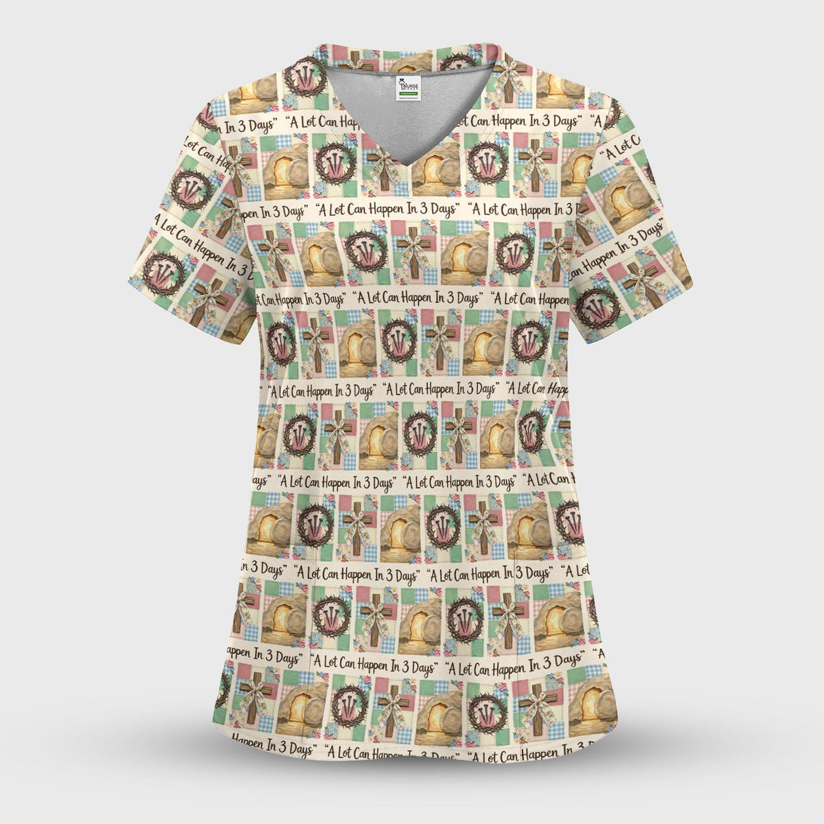 Christian Easter Cross Nurse Scrub Top