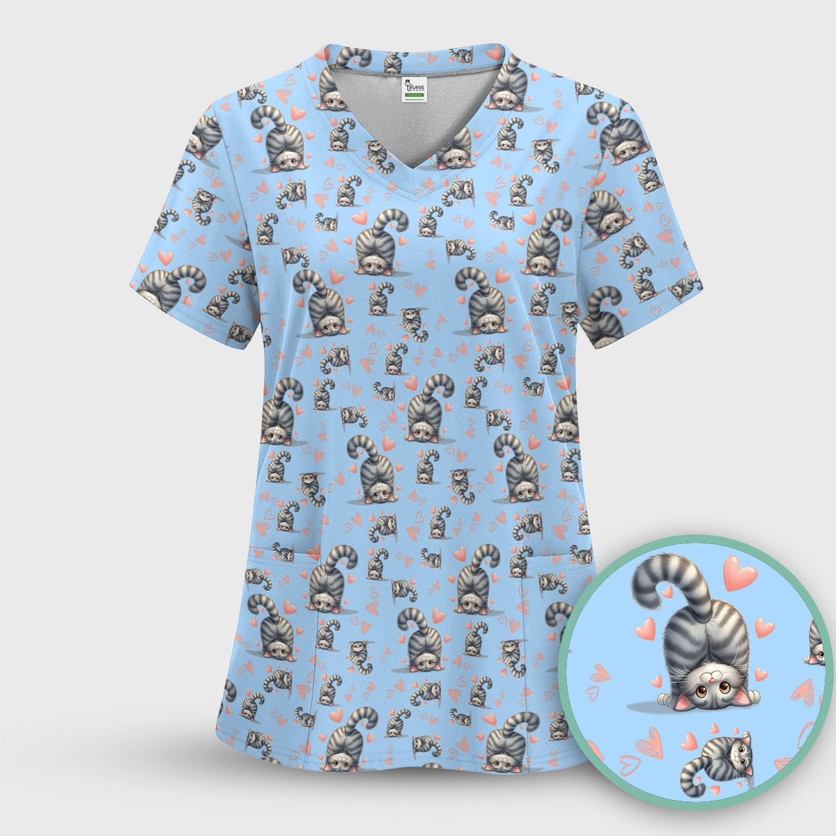 Valentine Cute Cat Heart Nurse Scrub Set