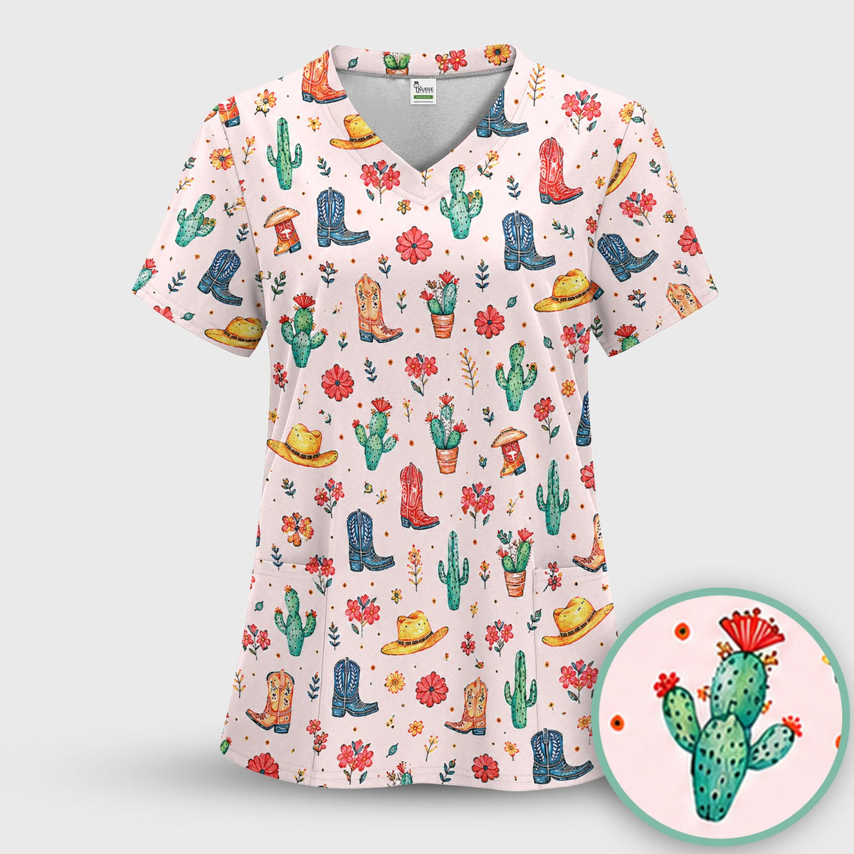 Whimsical Western Cactus Boots Nurse Scrub Set
