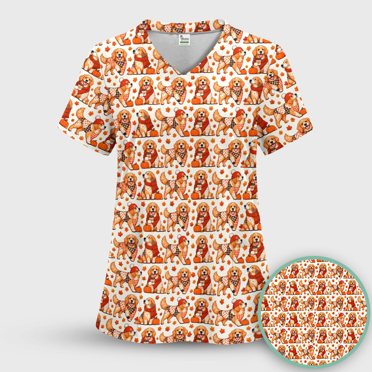 Fall Golden Retriever Pumpkin Nurse Scrub Set