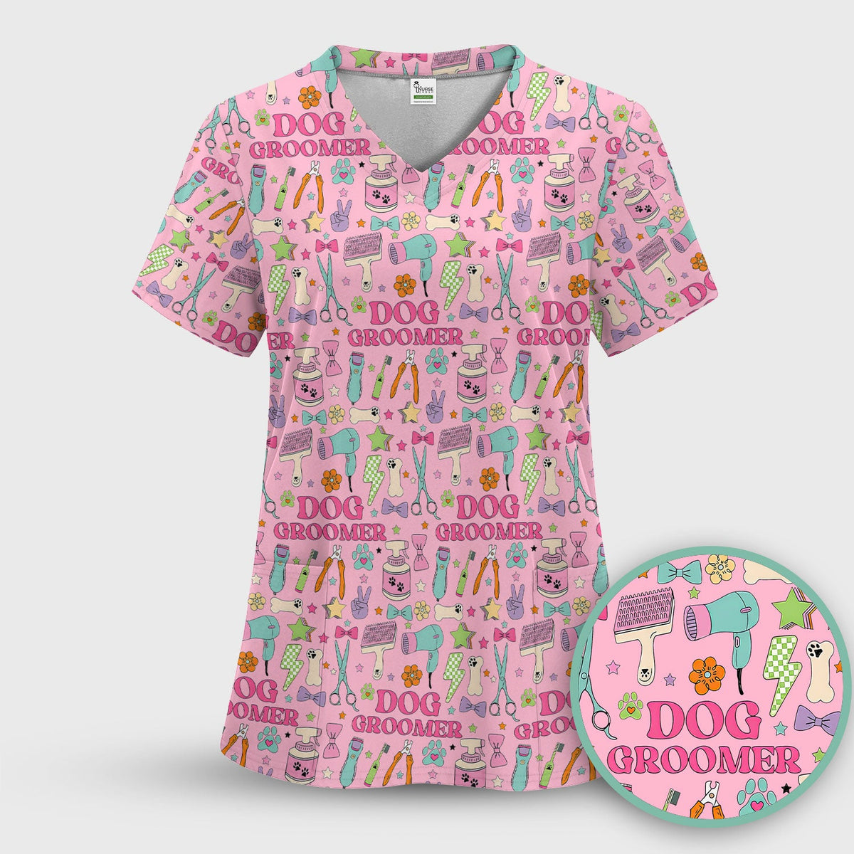 Dog Groomer Tools Nurse Scrub Top