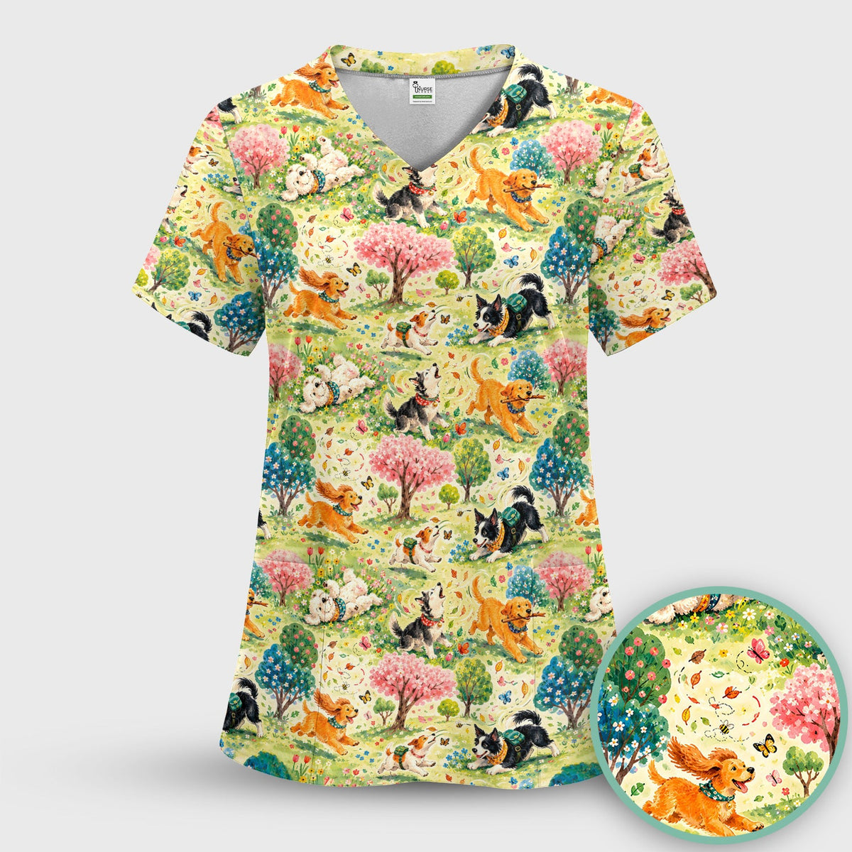 Spring Garden Dogs Nurse Scrub Set