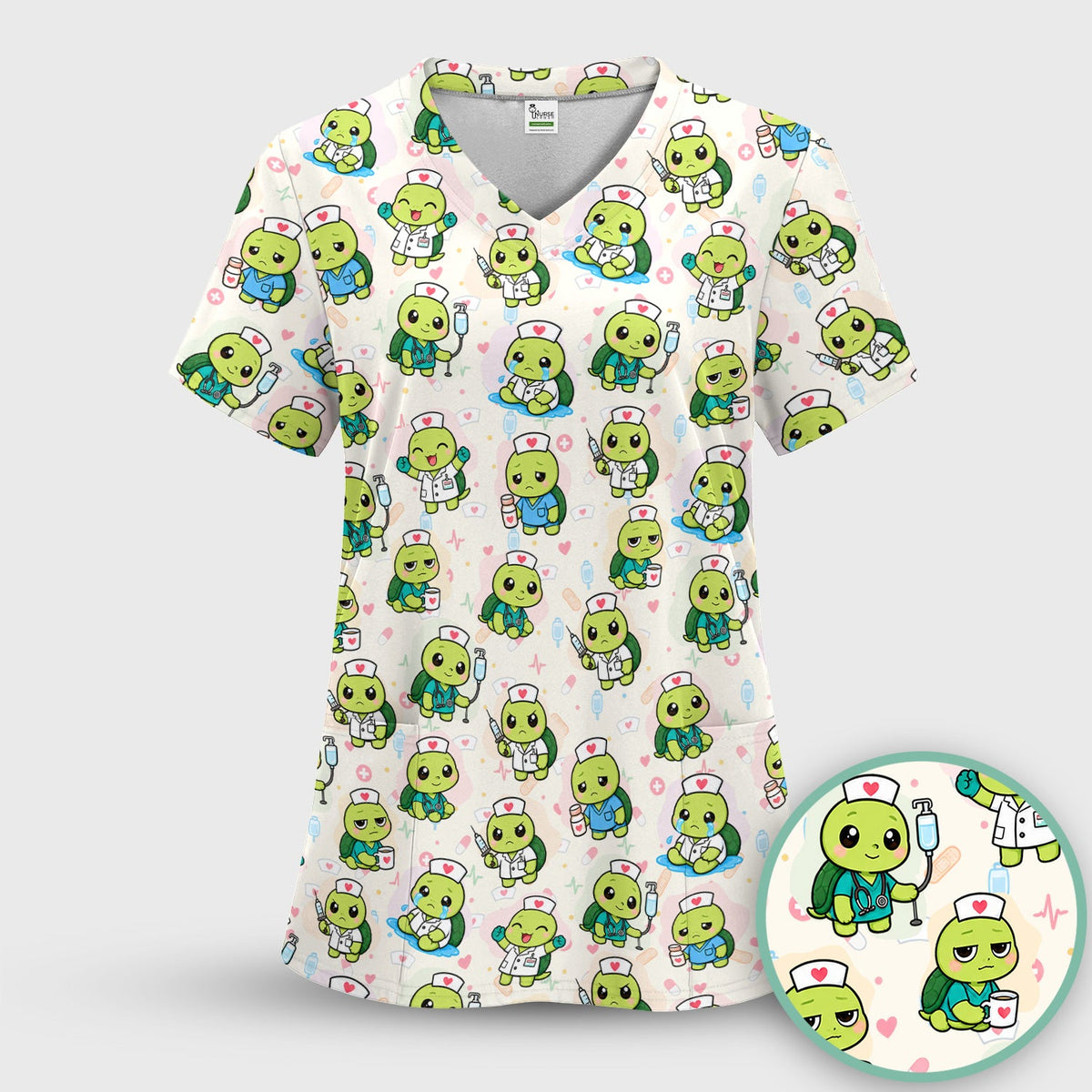 Turtle Medical Icons Nurse Scrub Top