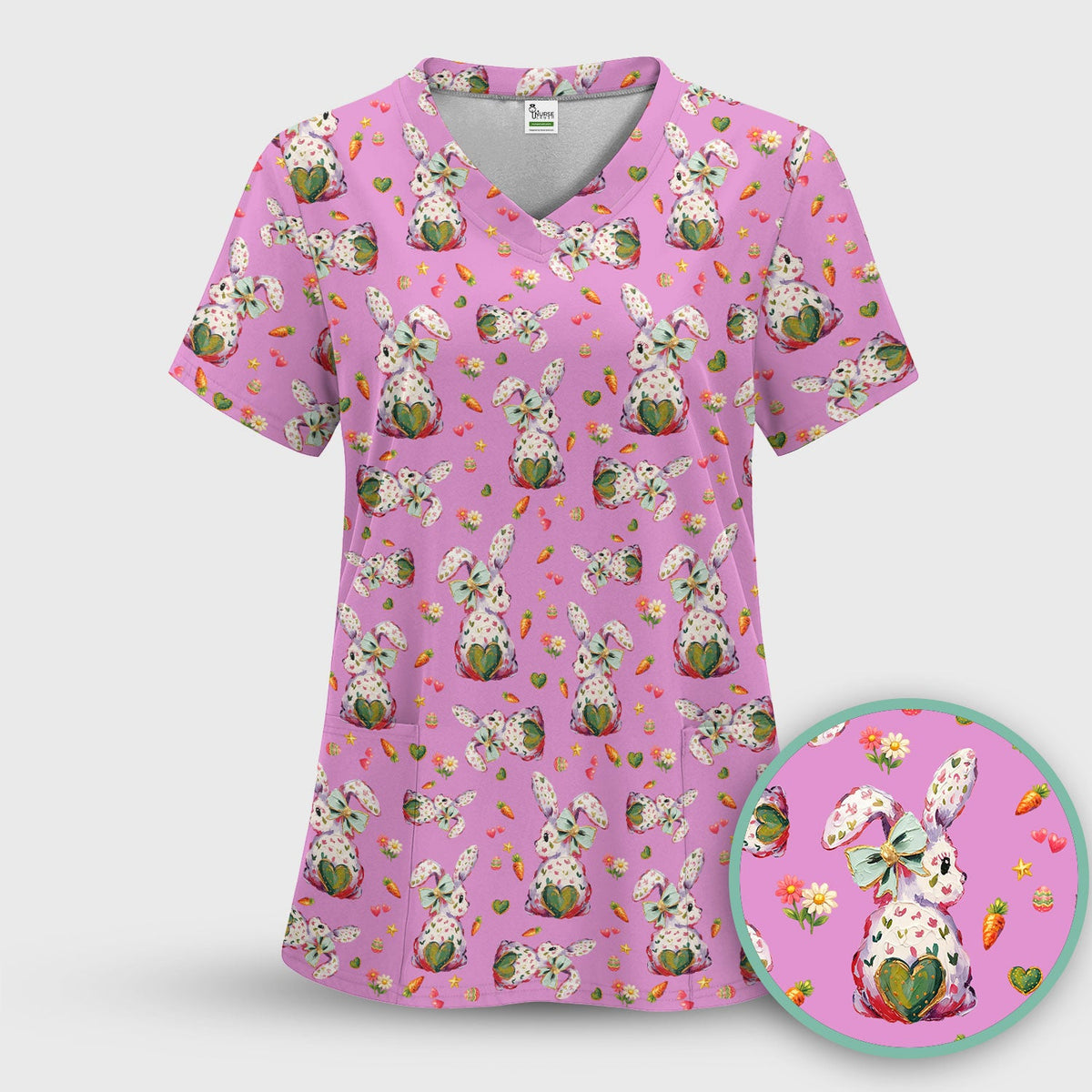 Pastel Bunny Easter Nurse Scrub Set