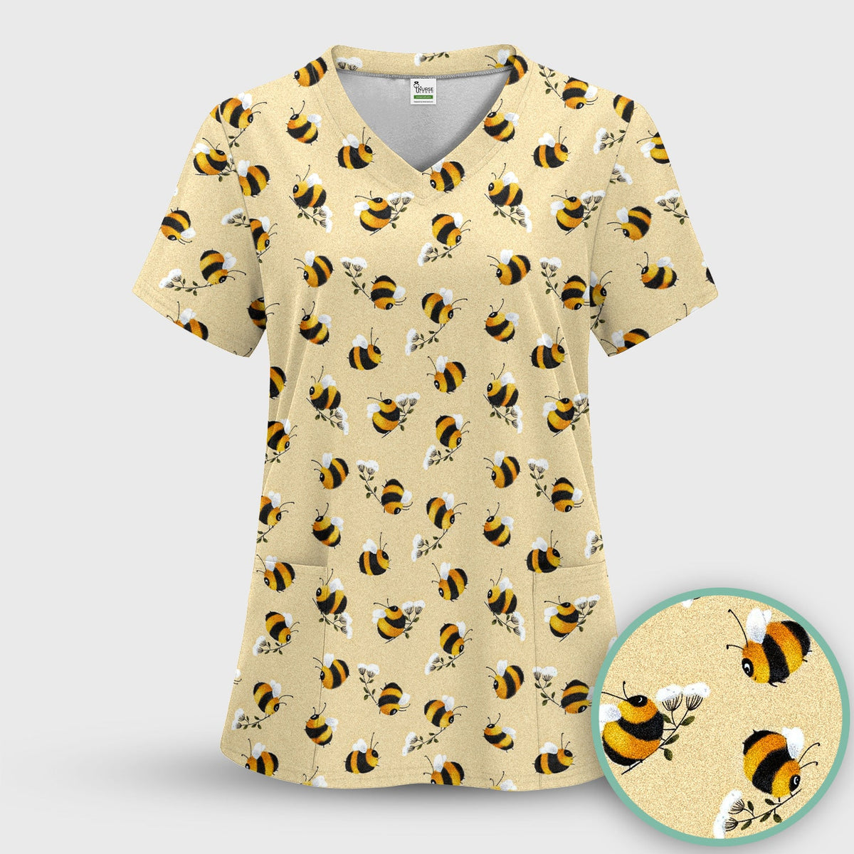 Cute Bumble Bee Blossom Nurse Scrub Top