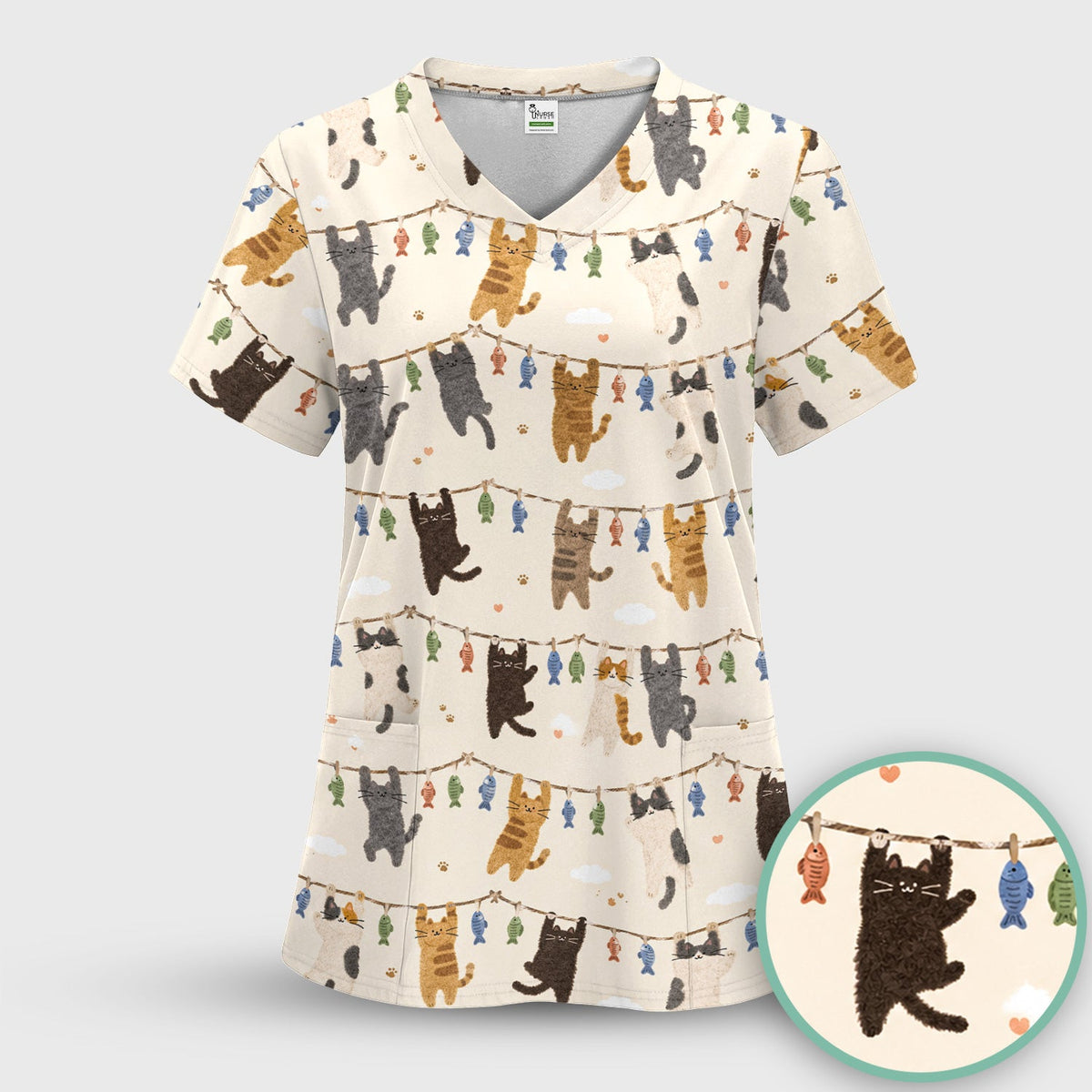 Hanging Cat Fishline Nurse Scrub Set