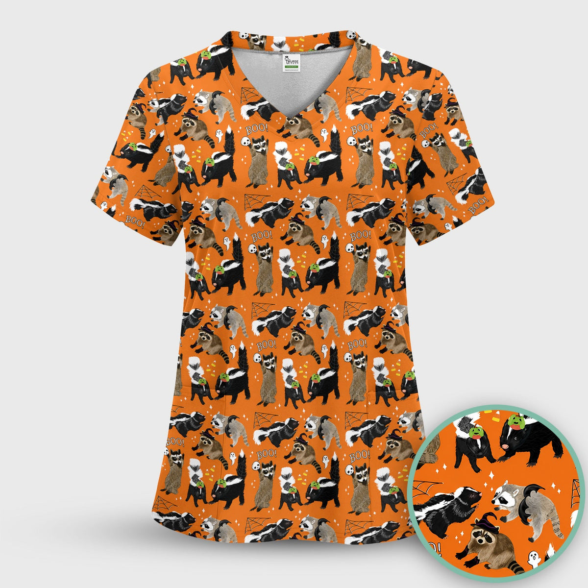 Skunk Raccoon Wildlife Nurse Scrub Top - Halloween Gift