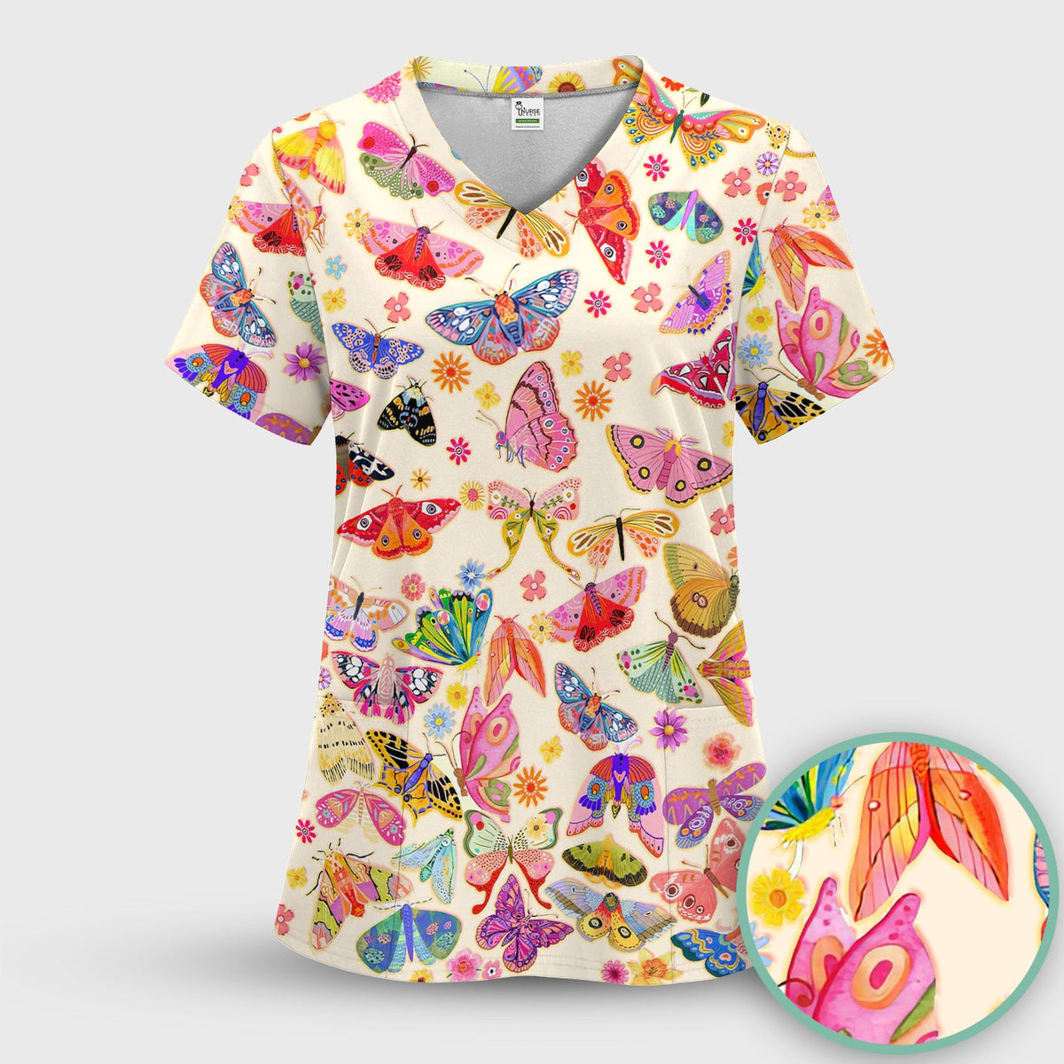 Colorful Butterfly Floral Nurse Scrub Set