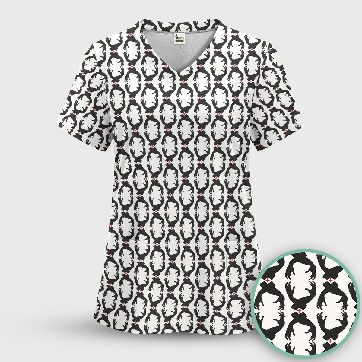 Creepy Hands Black White Red Nurse Scrub Top