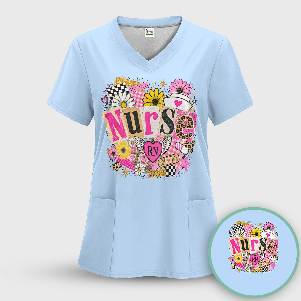 Nurse RN Floral Collage Shirt