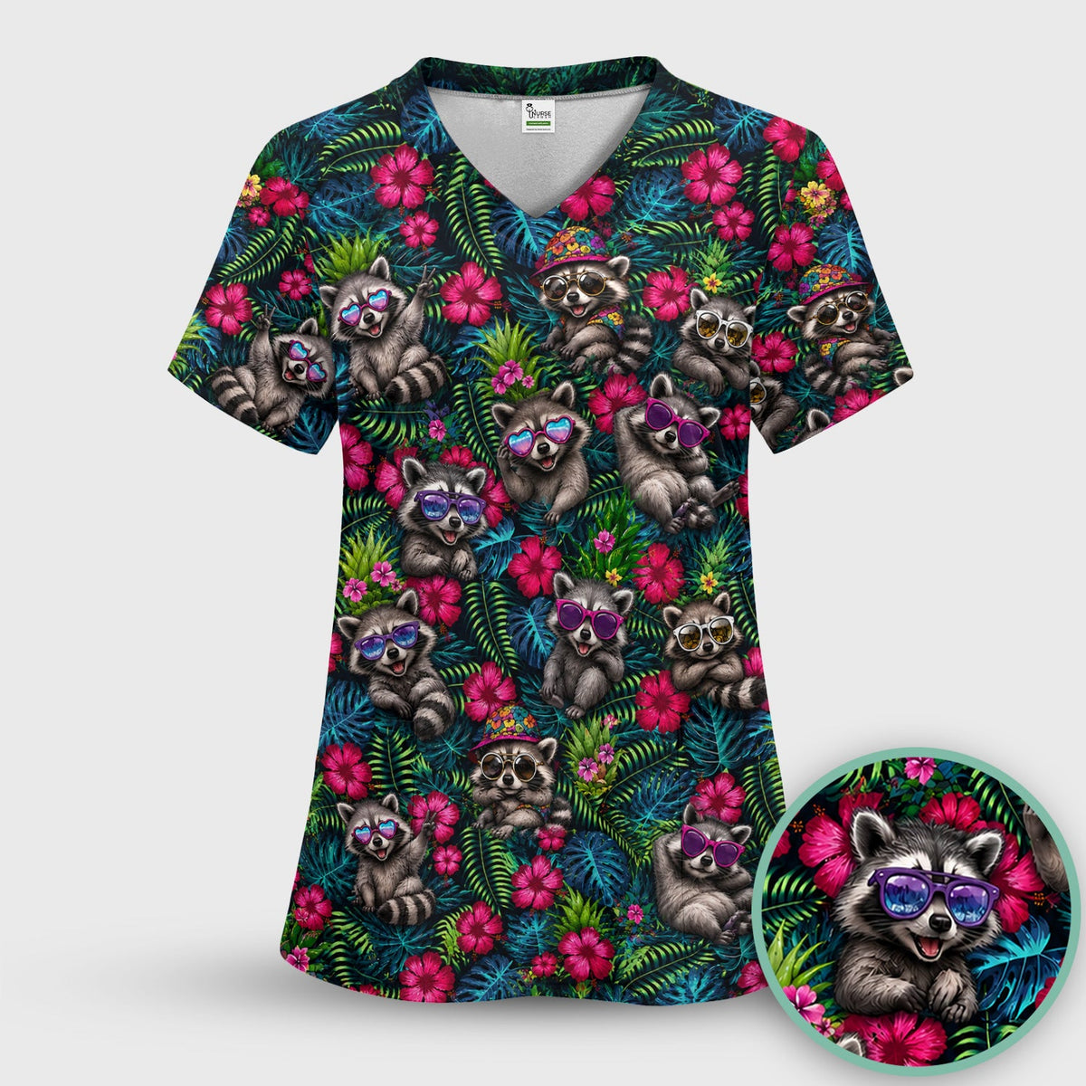 Tropical Raccoon Nurse Floral Scrub Set