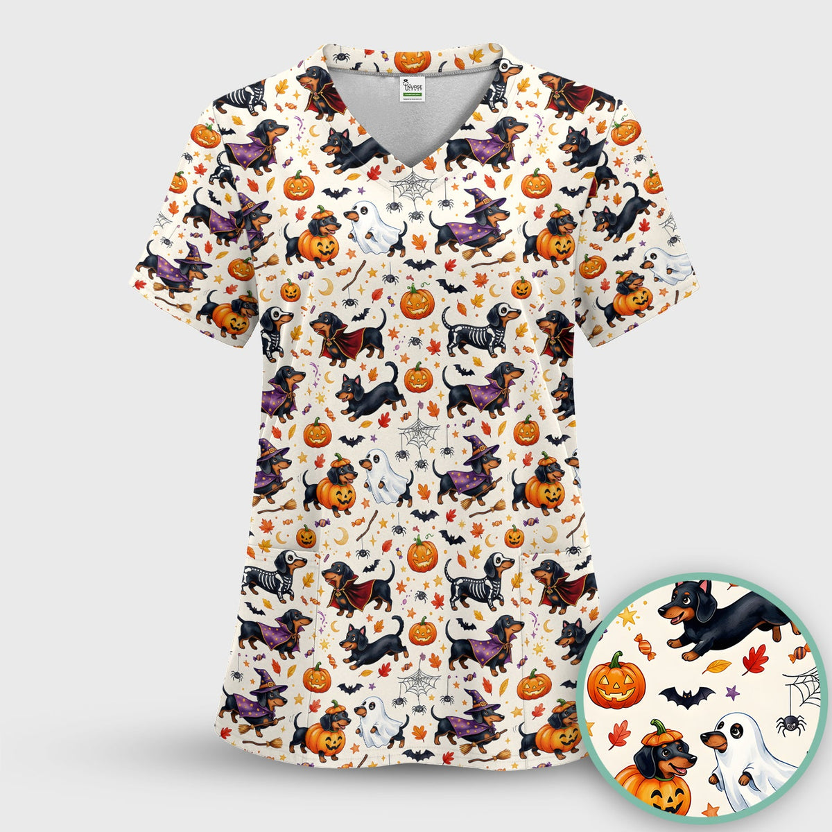 Halloween Dachshund Costume Nurse Scrub Top