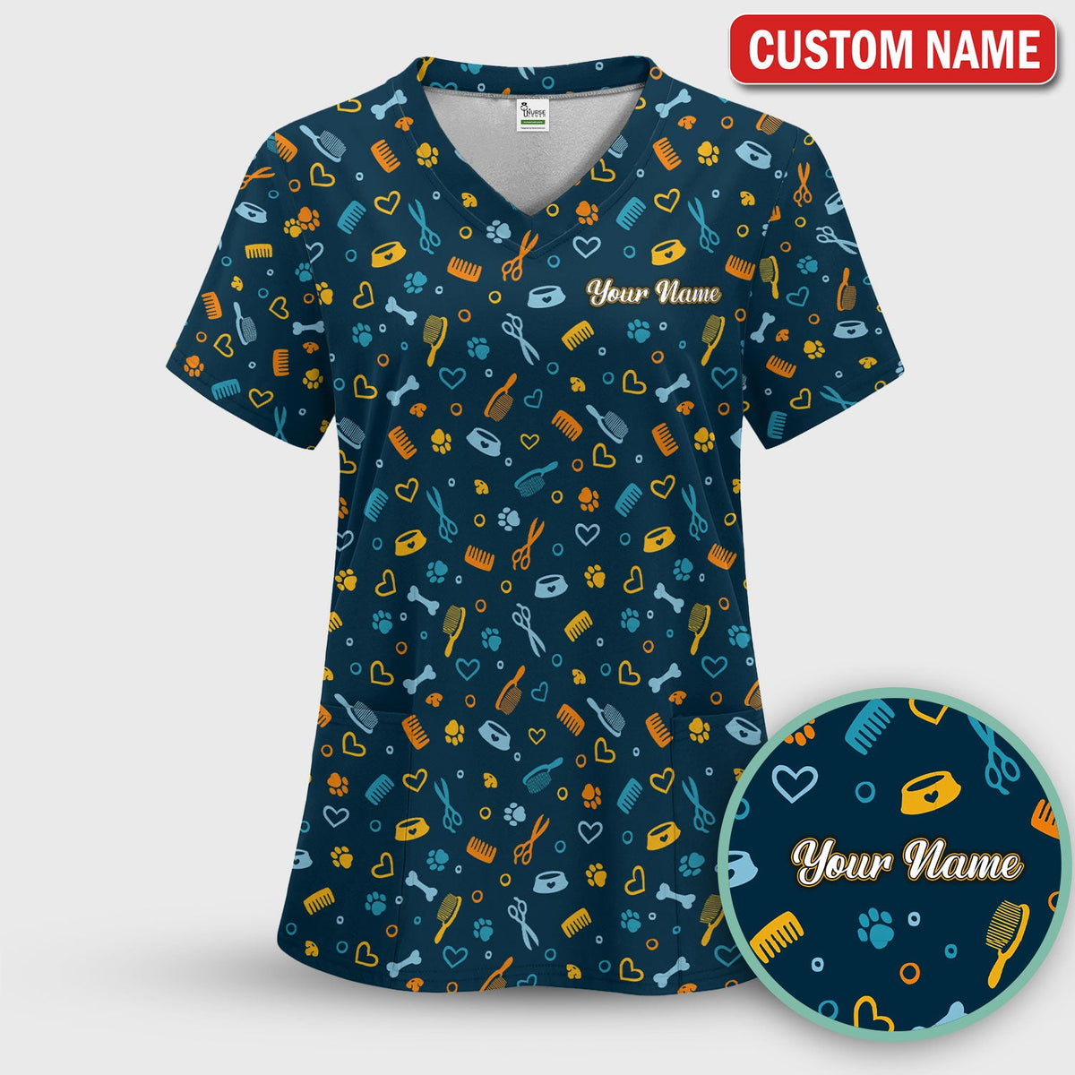 Personalized Dog Cat Grooming Nurse Scrub Top