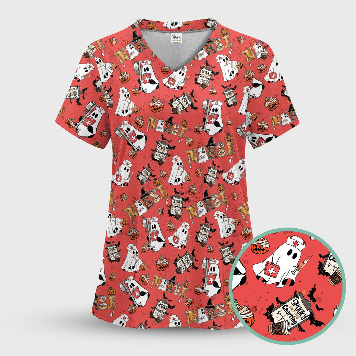 Spooky But Still Charting Nurse Scrub Top - Halloween Gift