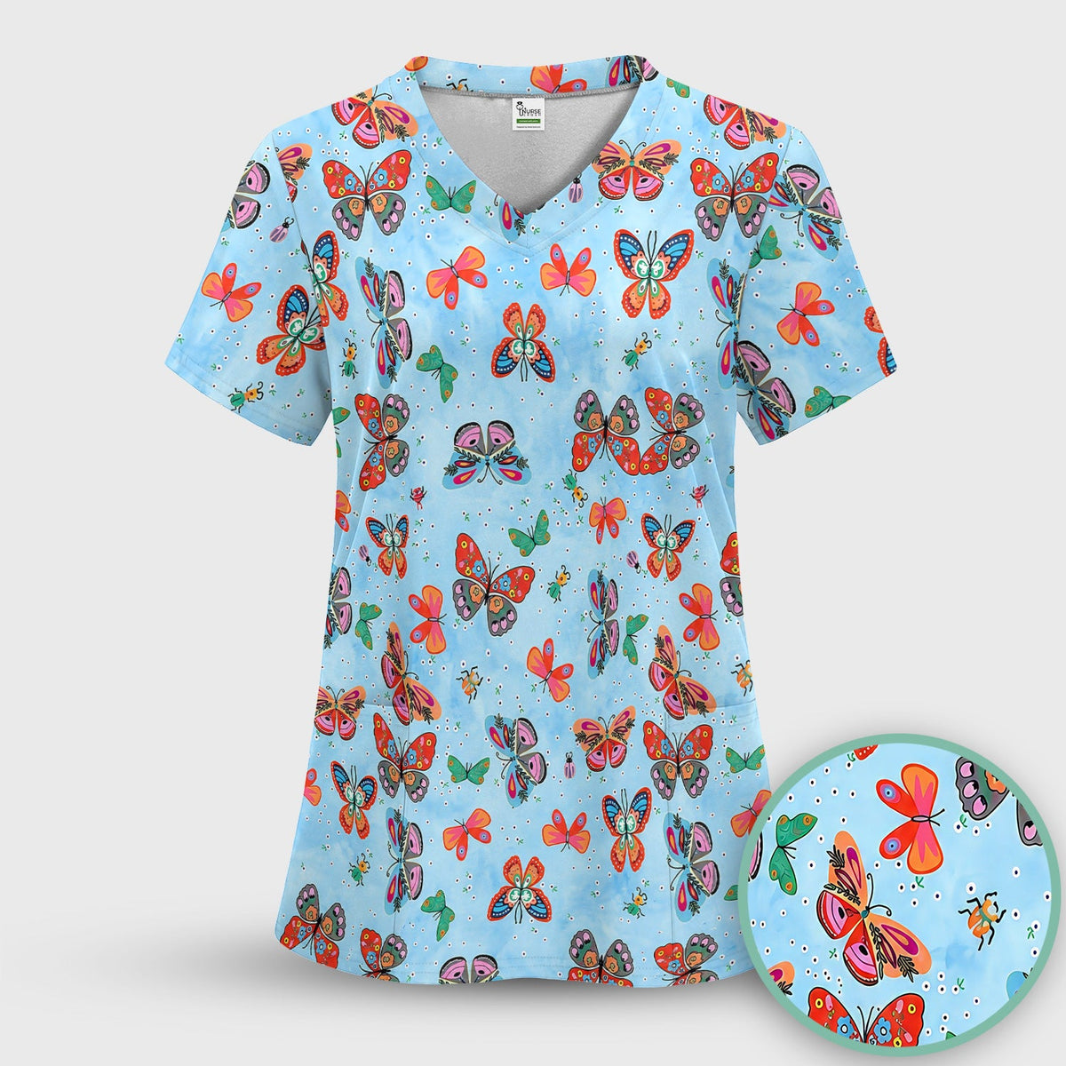 Colorful Butterfly Garden Nurse Scrub Top
