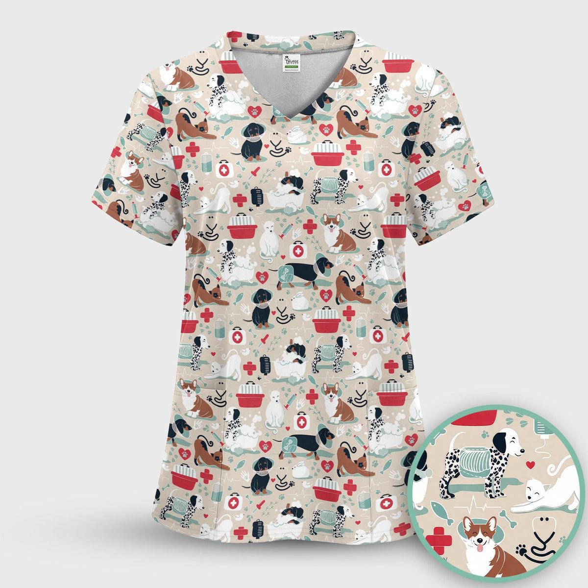 Dogs Veterinary Tools Nurse Scrub Top