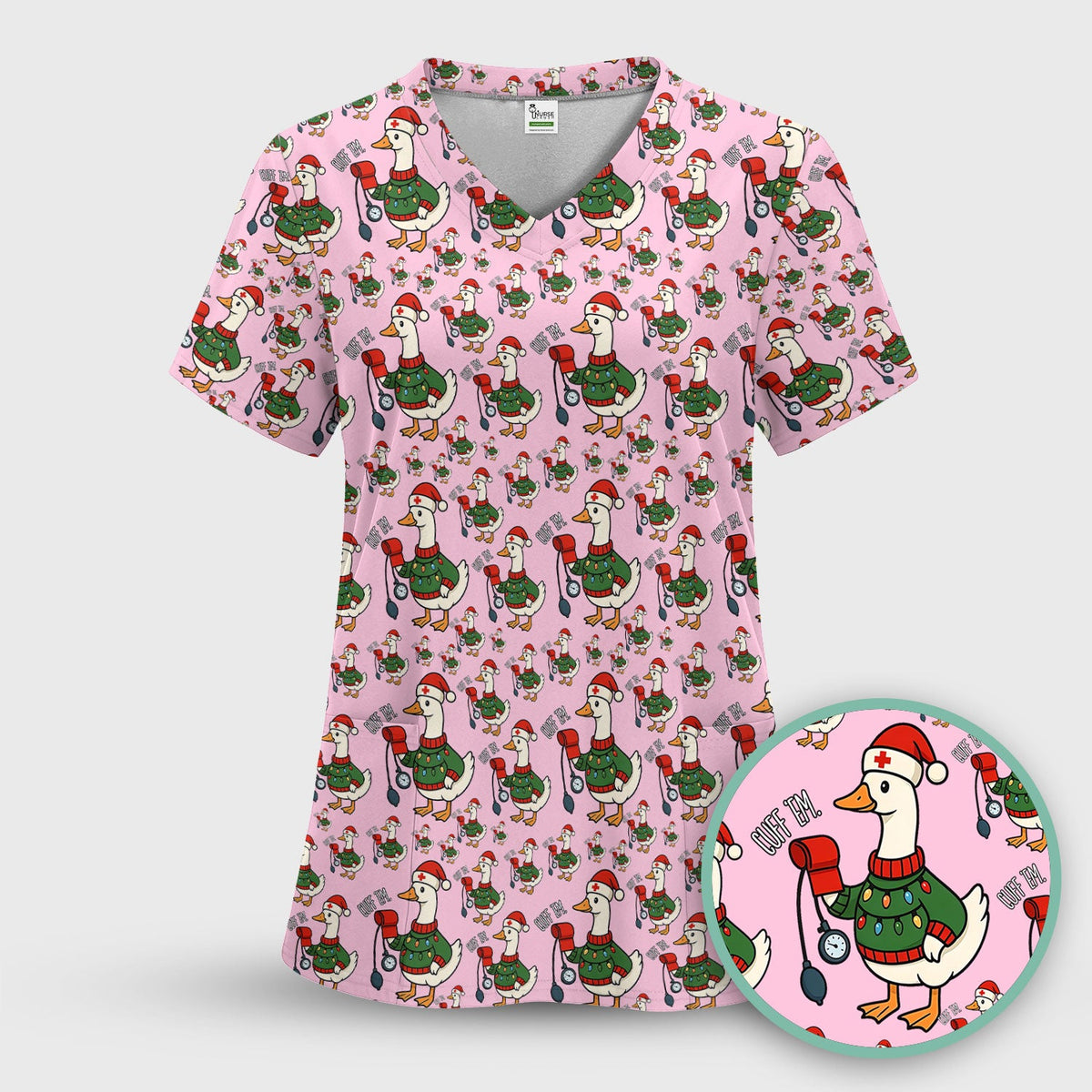 Christmas Duck Nurse Scrub Top