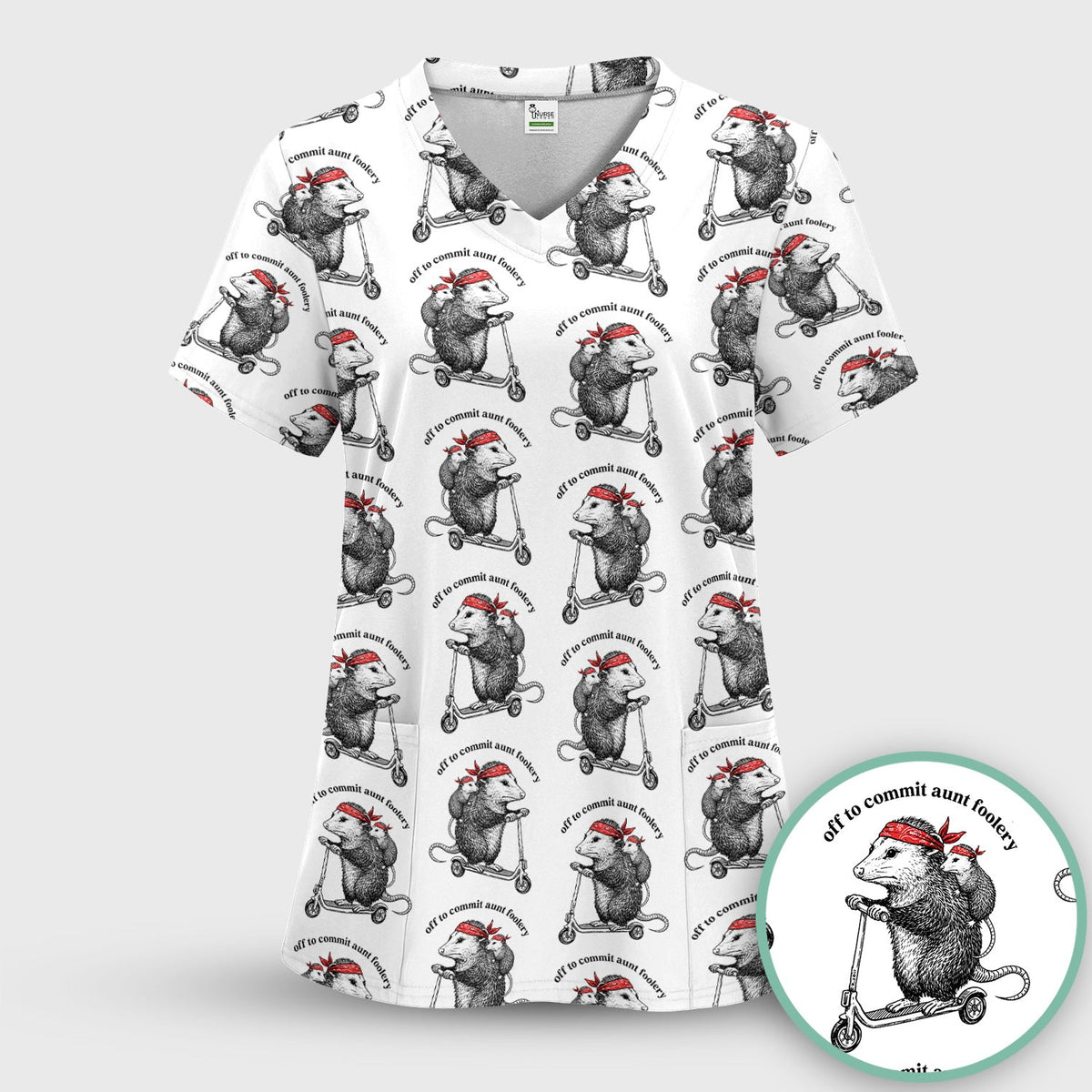 Aunt Foolery Opossum Nurse Scrub Top