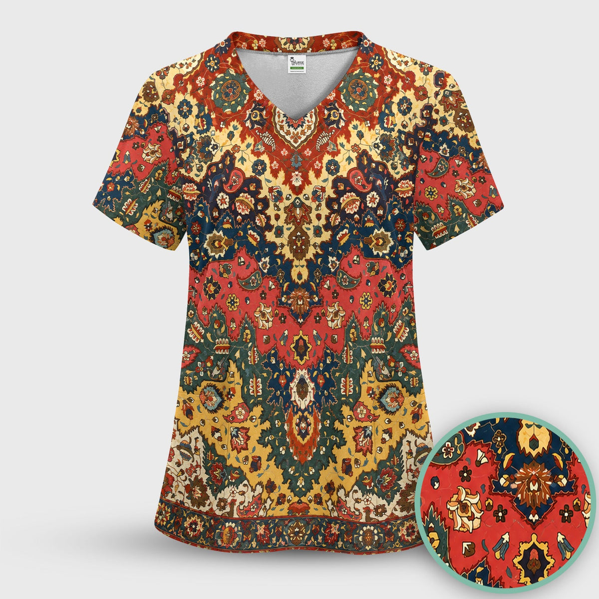 Vintage Persian Rug Floral Nurse Scrub Set