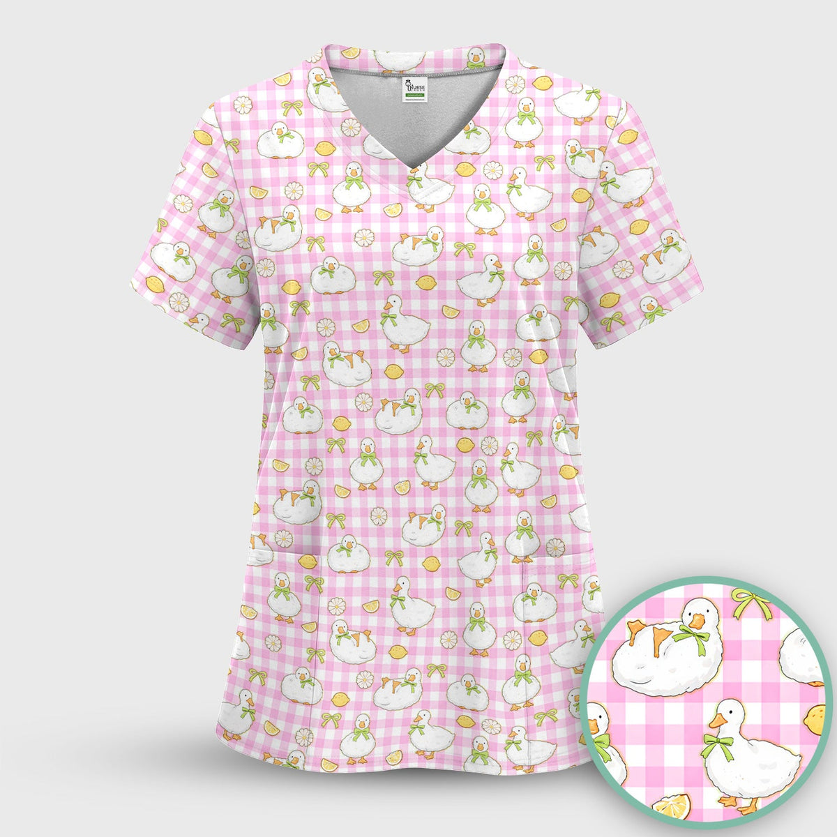 Adorable Ducks Lemon Daisy Nurse Scrub Top