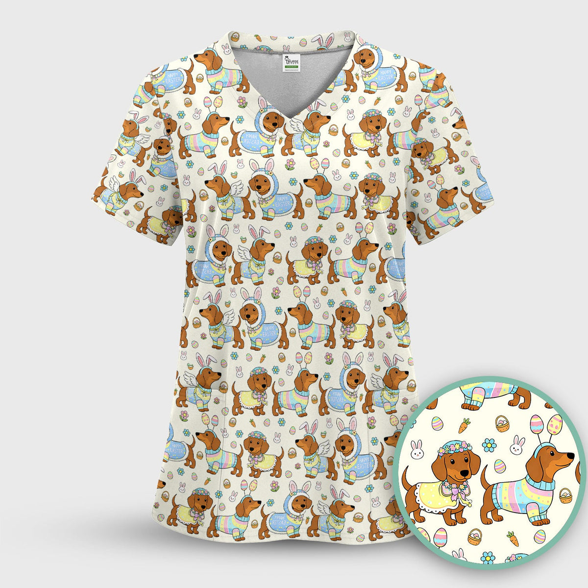 Dachshund Bunny Nurse Scrub Set - Easter Gift