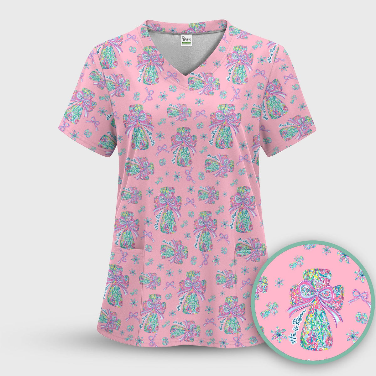 Colorful Bow Nurse Scrub Set