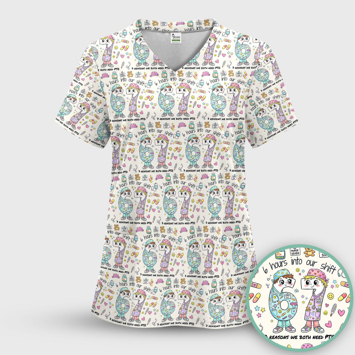 Six Hours Into Shift Beige Nurse Scrub Set