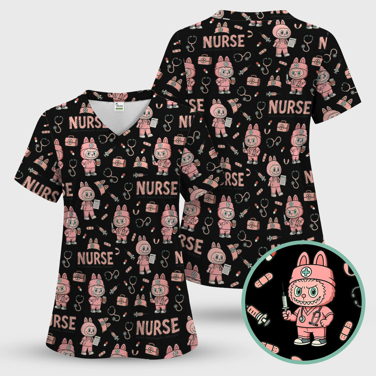 Bunny Cartoon Nurse Scrub Top