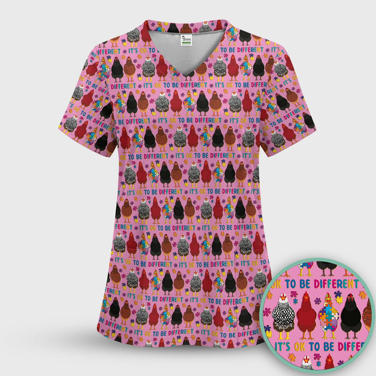 Autism Chicken It's OK To Be Different Nurse Scrub Set