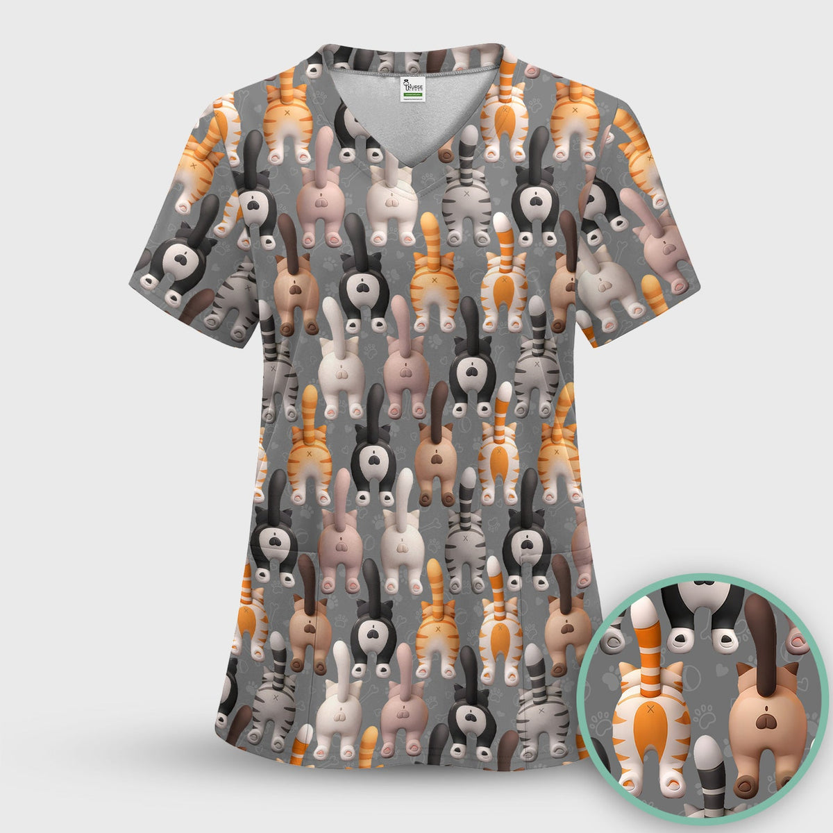 Cat Butt Paw Print Nurse Scrub Set
